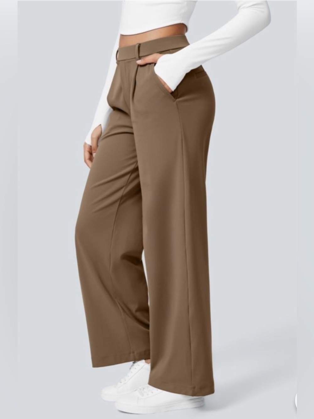 Halara Flex™ High Waisted Pocket Straight Leg Work Pants Size Medium Burro Brown
